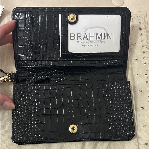 Black Brahmin Crocodile Pattern Wristlet Wallet - Picture 3 of 4